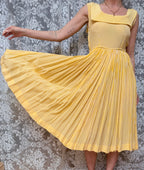 Vintage 1940s Yellow and White Pinstripe Summer Dress | Swing Dress