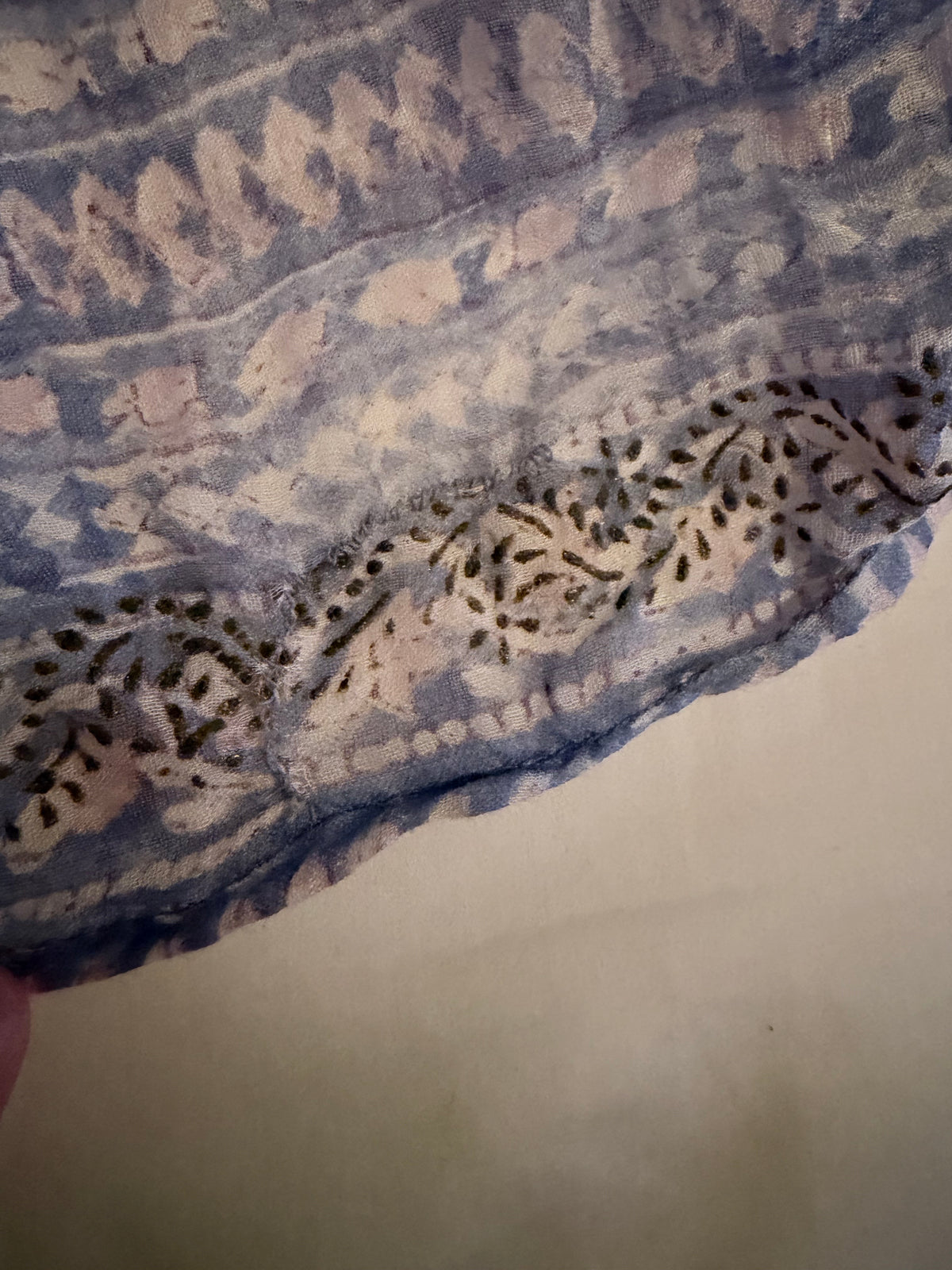 Vintage 1970s Blue and Floral Indian Block Print Summer Dress