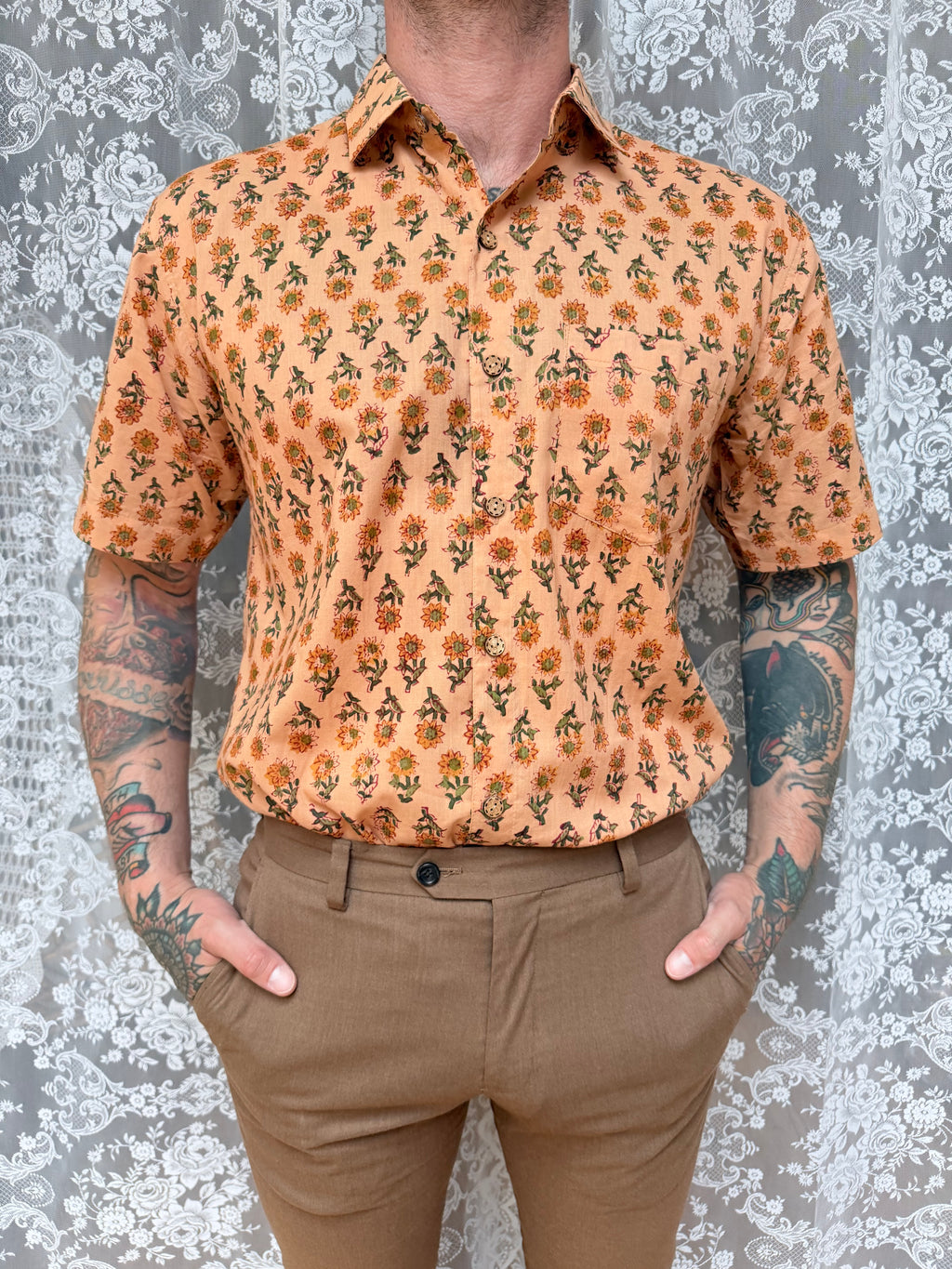 The Sunflower Jasper | Men's Ethically Handmade Vintage Style Cotton Button-Up Shirt