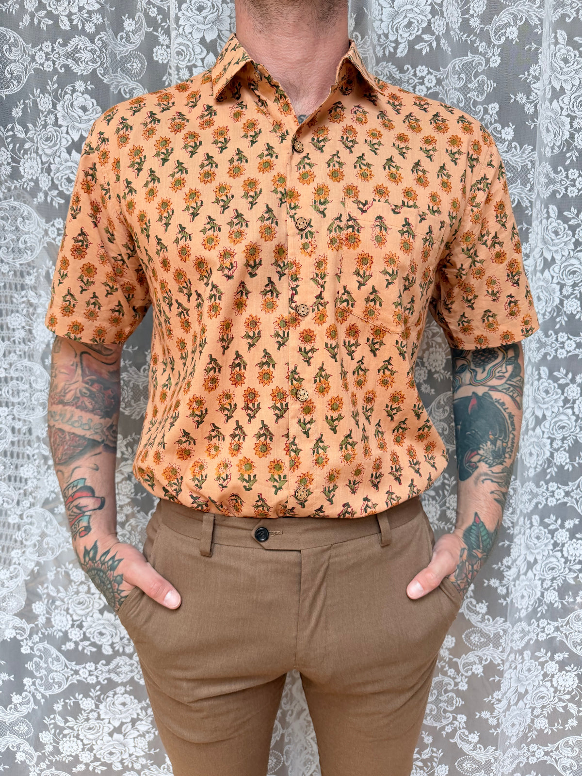 The Sunflower Jasper | Men's Ethically Handmade Vintage Style Cotton Button-Up Shirt