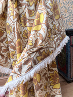 Vintage Handmade Yellow Floral Bell Sleeve Bed Sheet Maxi Dress