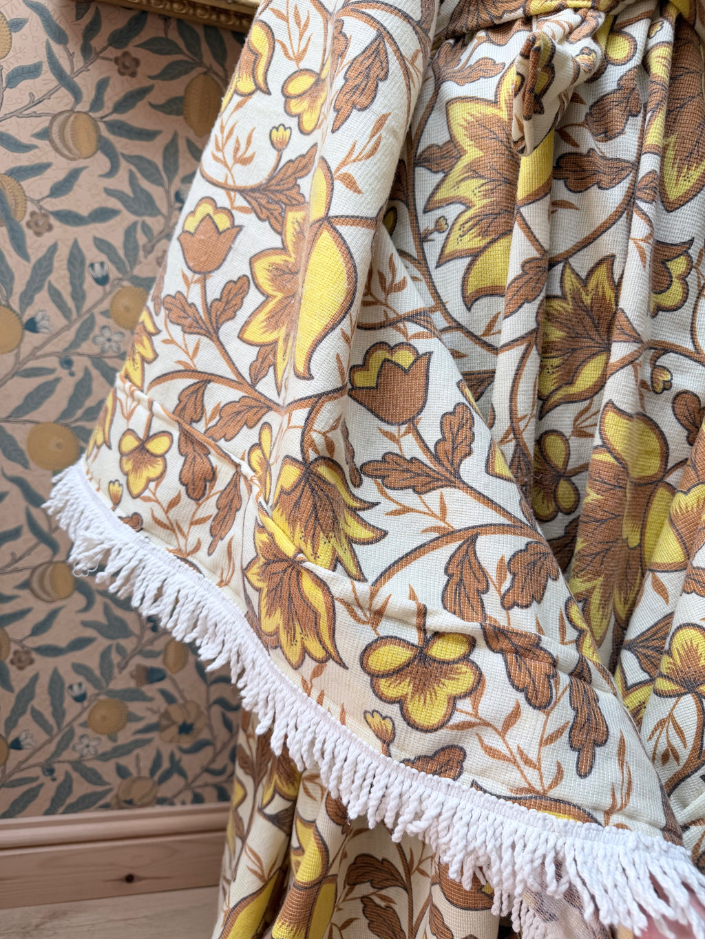 Vintage Handmade Yellow Floral Bell Sleeve Bed Sheet Maxi Dress