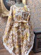 Vintage Handmade Yellow Floral Bell Sleeve Bed Sheet Maxi Dress