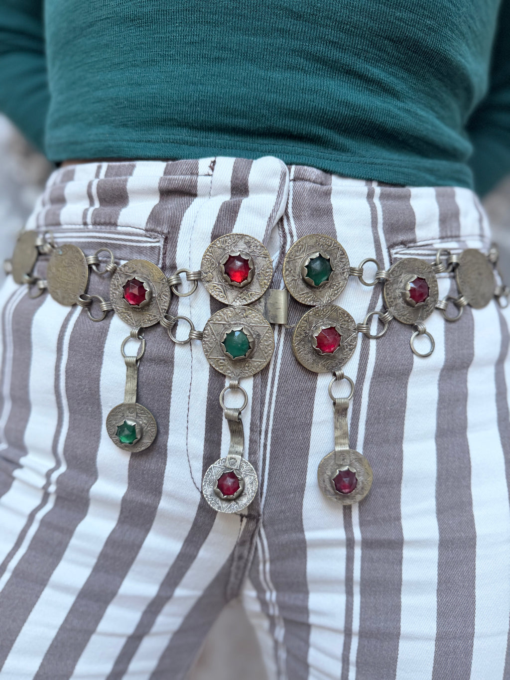 Antique Moroccan Jewelled Metal 1903 Coin Belt | Bohemian Accessory