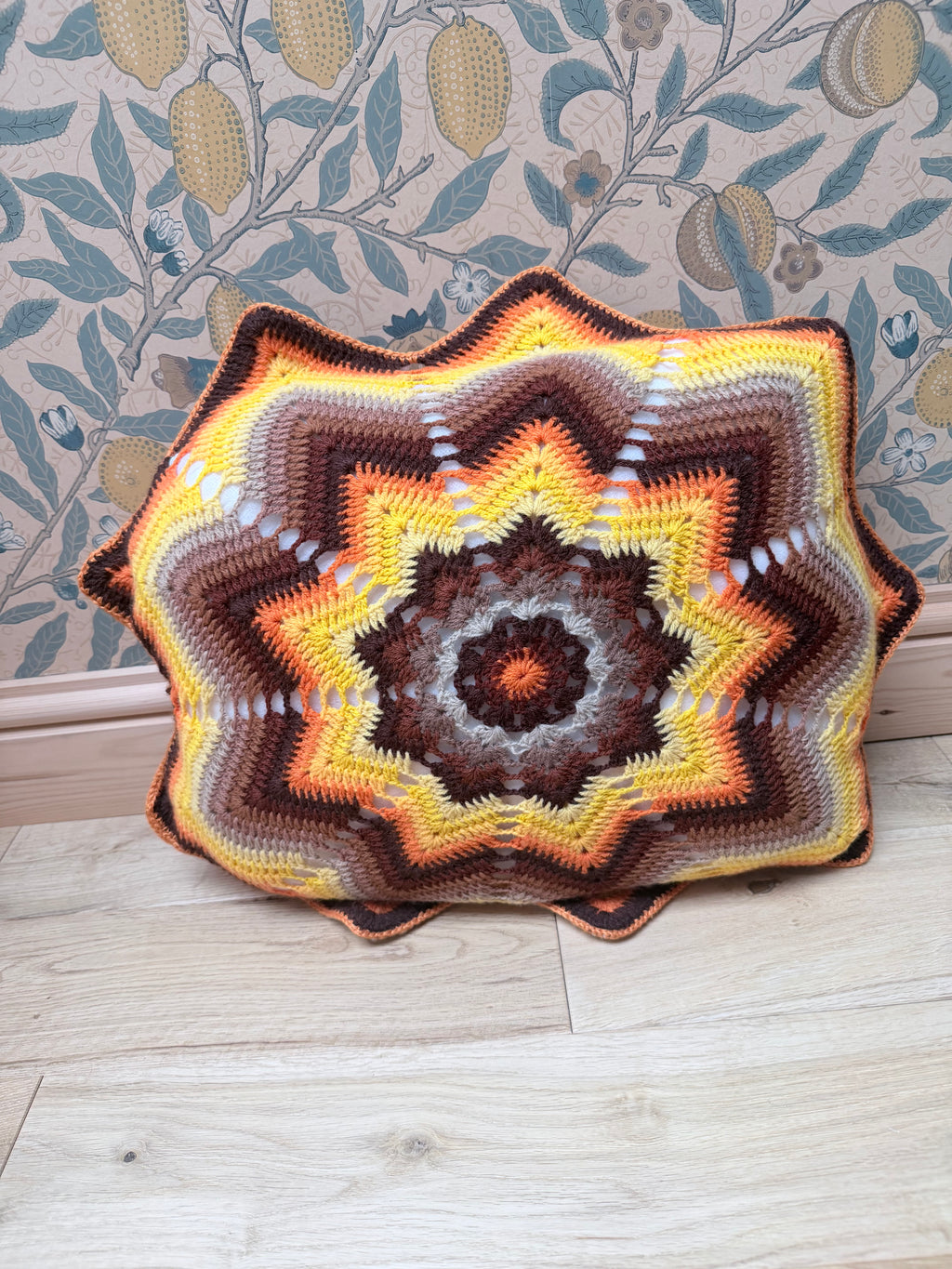 Vintage 1970s Style Crochet Boho Reversible Cushion