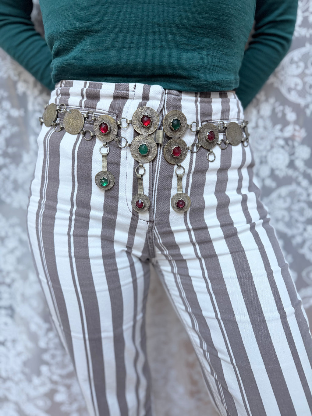 Antique Moroccan Jewelled Metal 1903 Coin Belt | Bohemian Accessory