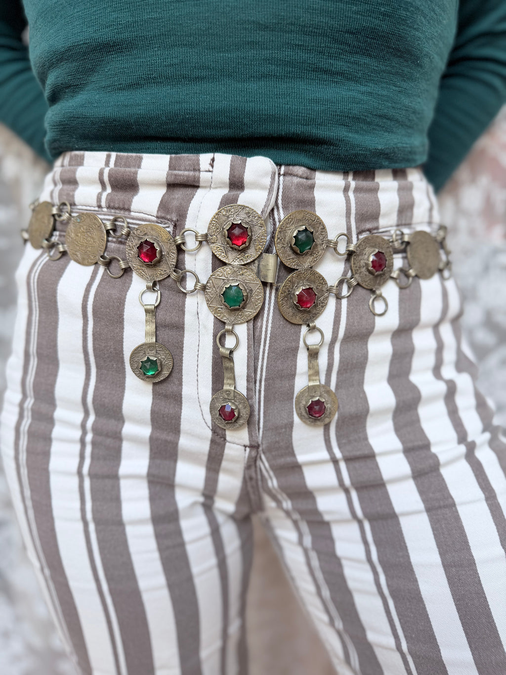 Antique Moroccan Jewelled Metal 1903 Coin Belt | Bohemian Accessory