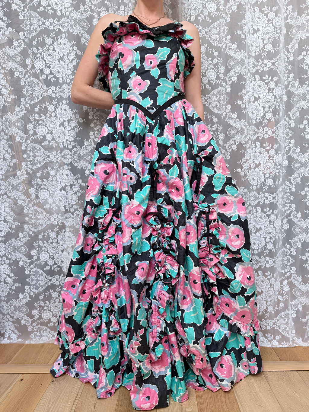 Vintage 1980s Laura Ashley Floral Bo Peep Maxi Dress