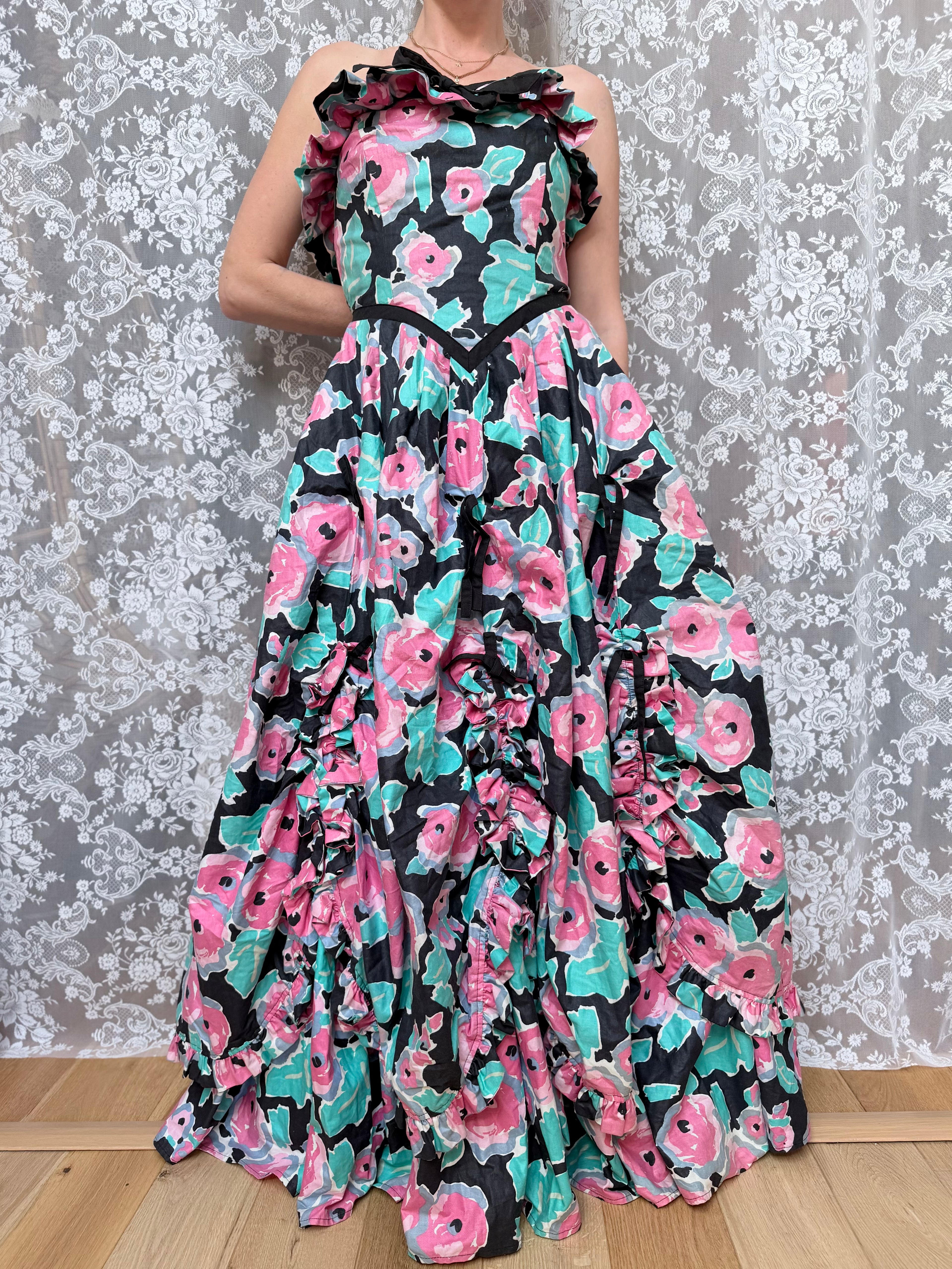 Vintage 1980s Laura Ashley Floral Bo Peep Maxi Dress