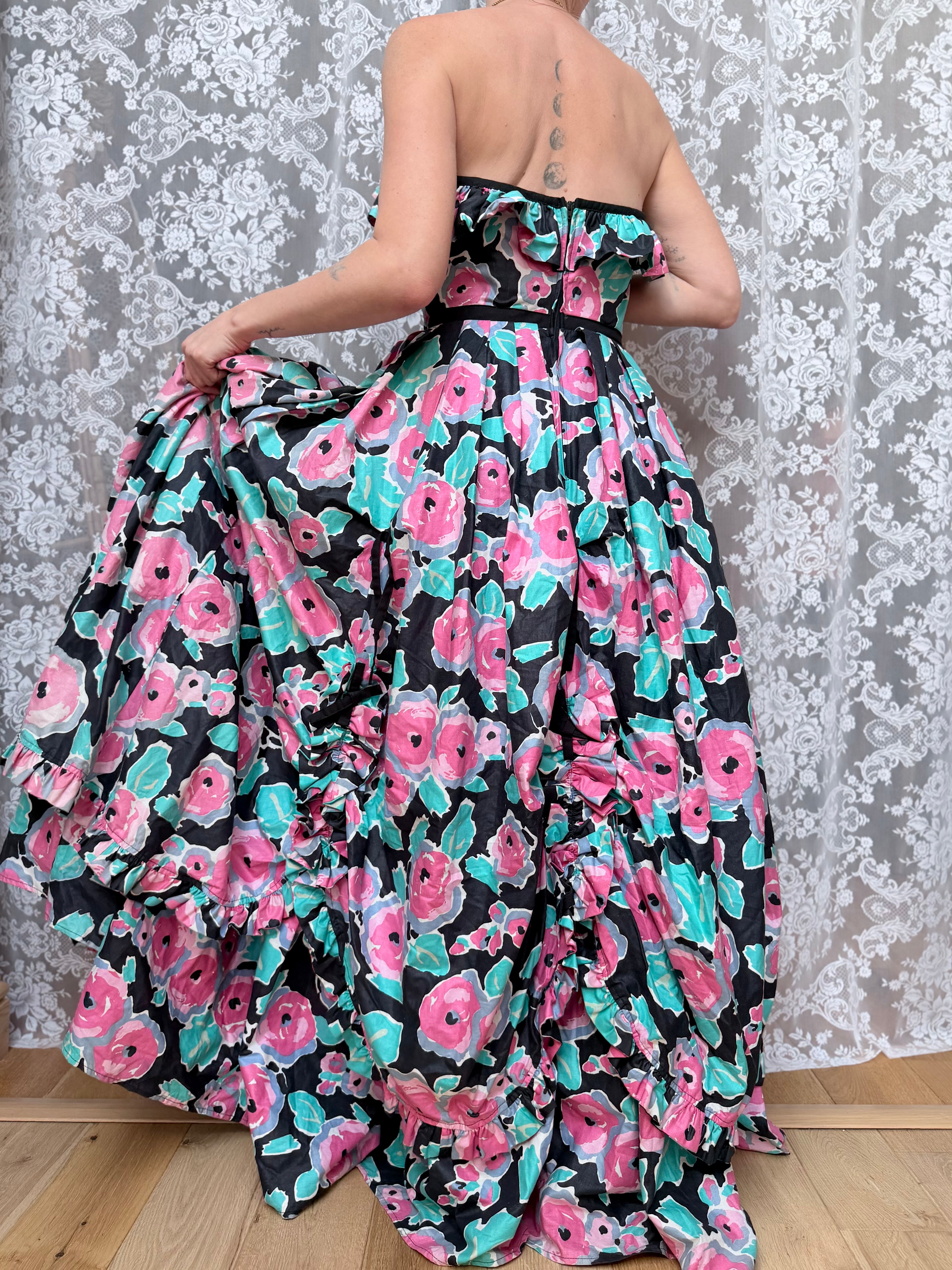 Vintage 1980s Laura Ashley Floral Bo Peep Maxi Dress