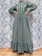 Vintage 1960s/70s Laura Ashley Green Edwardian Prairie Dress