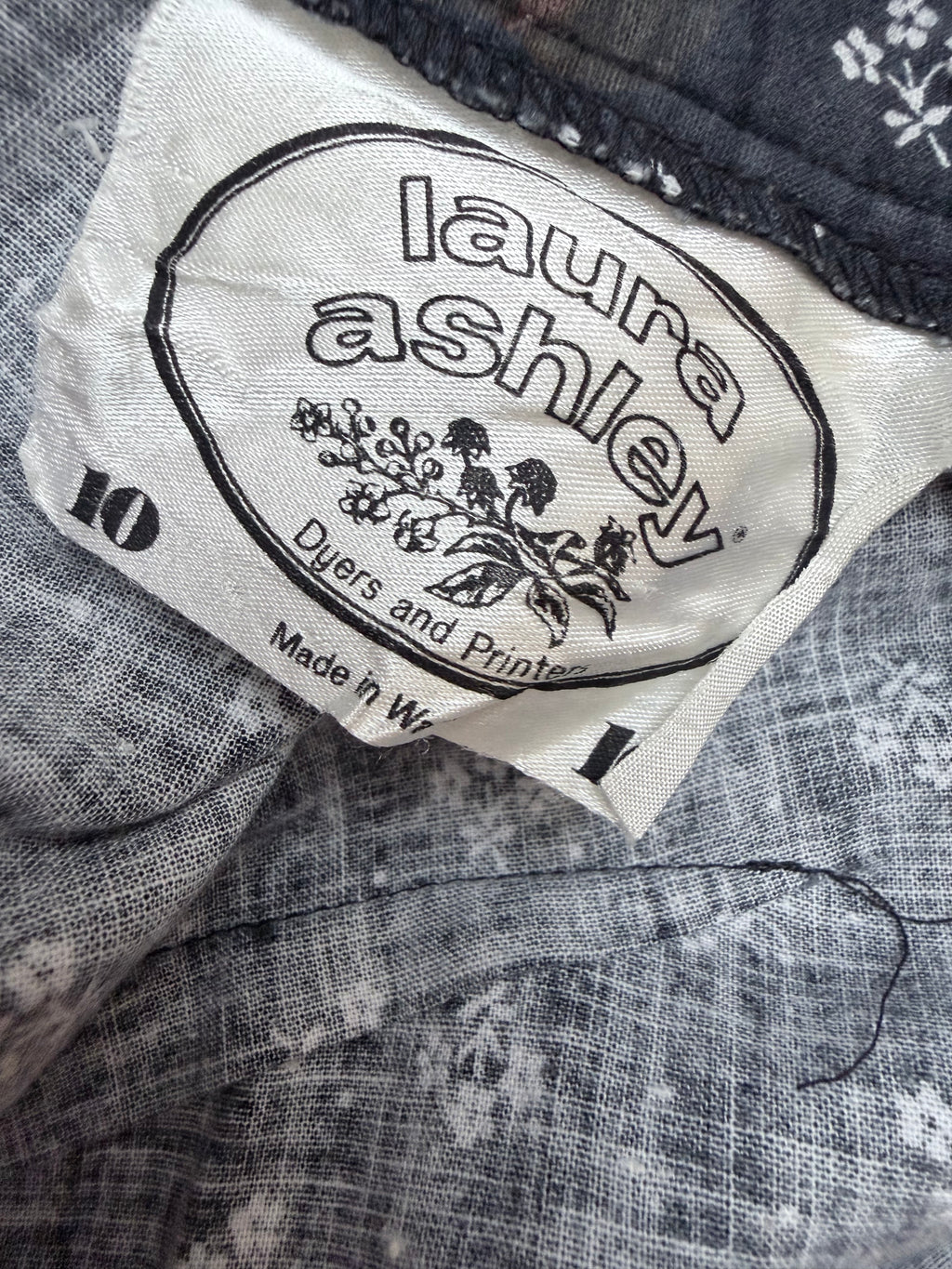 Vintage 1970s Laura Ashley Black Ditsy Floral Prairie Dress with White Lace