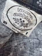 Vintage 1970s Laura Ashley Black Ditsy Floral Prairie Dress with White Lace