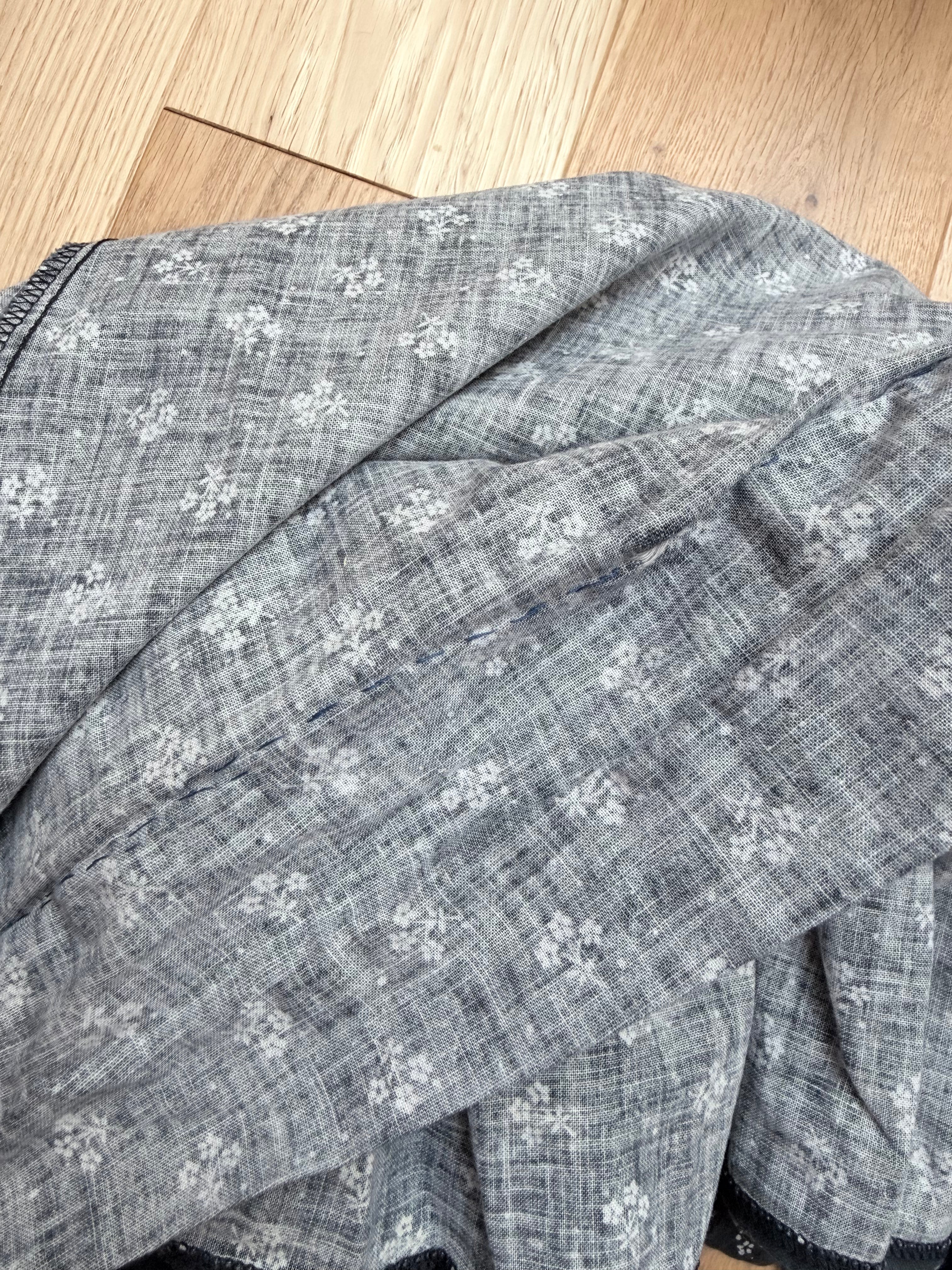 Vintage 1970s Laura Ashley Black Ditsy Floral Prairie Dress with White Lace
