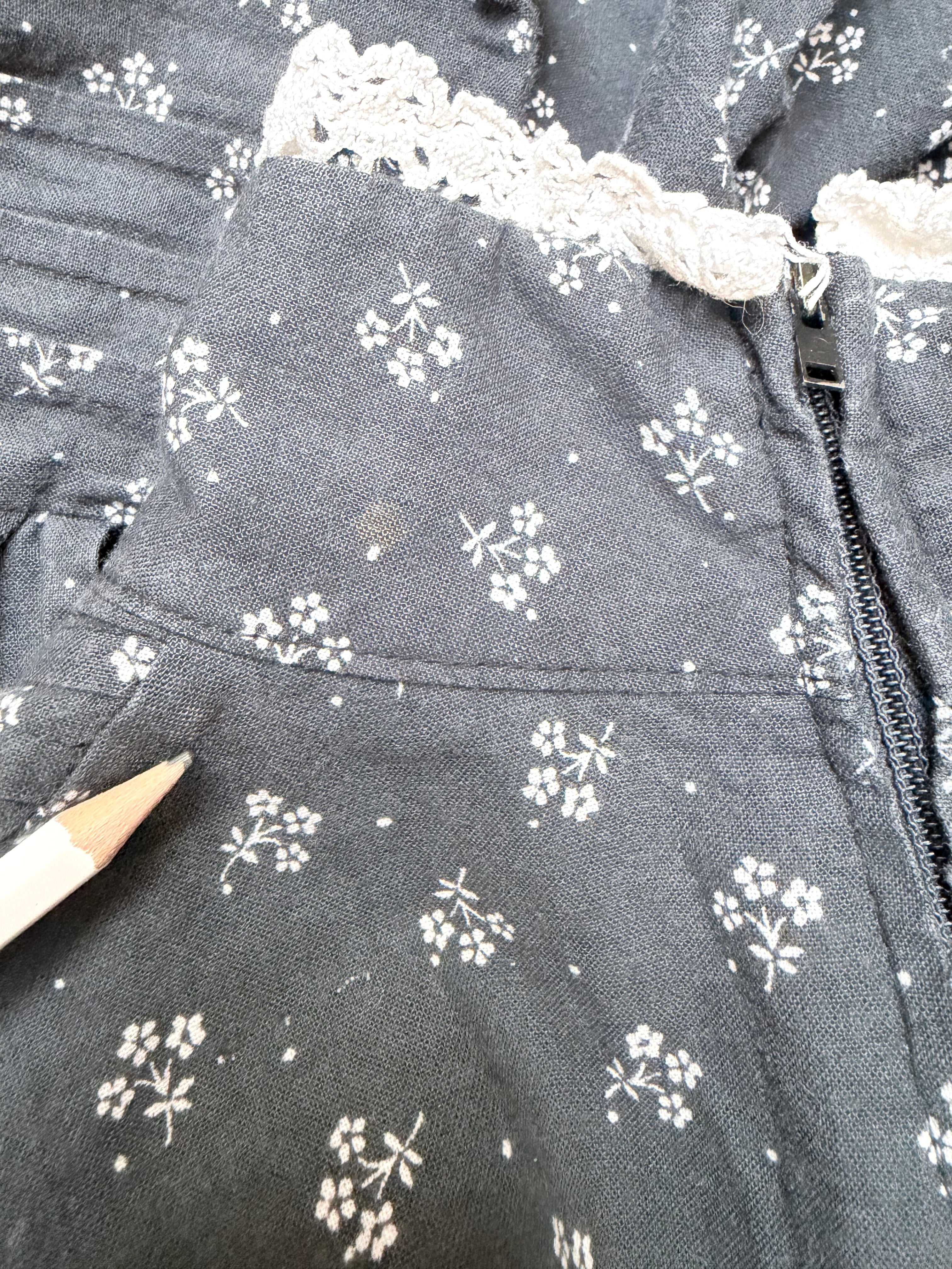 Vintage 1970s Laura Ashley Black Ditsy Floral Prairie Dress with White Lace
