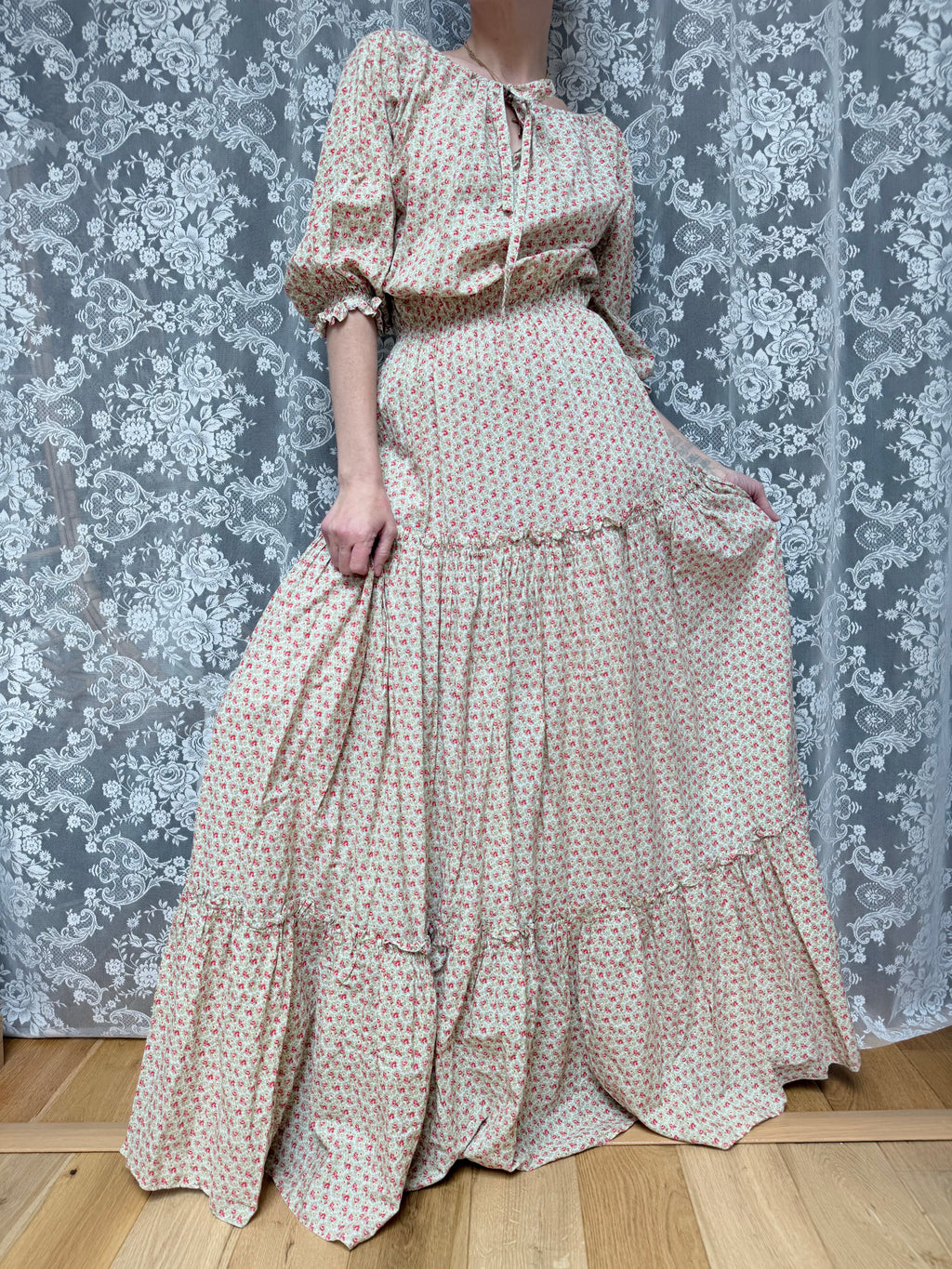 Vintage 1970s Laura Ashley Boho Peasant Prairie Dress