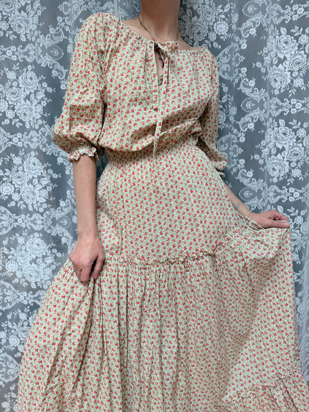 Vintage 1970s Laura Ashley Boho Peasant Prairie Dress