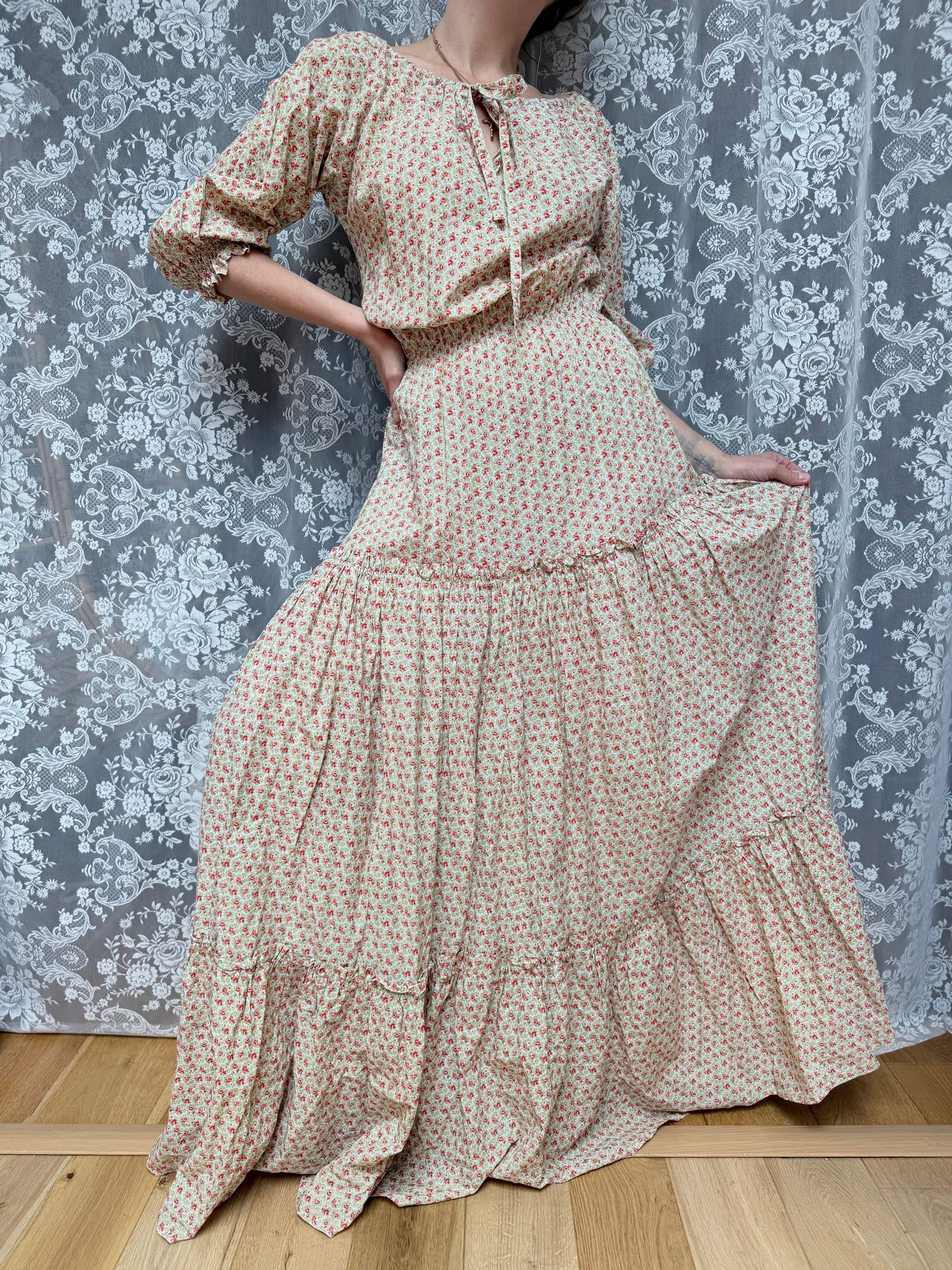 Vintage 1970s Laura Ashley Boho Peasant Prairie Dress