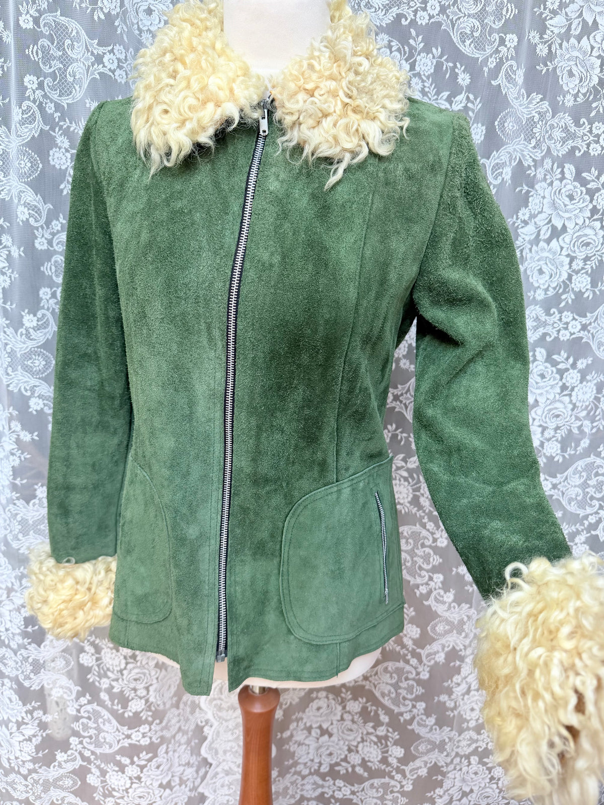 Vintage 1970s Green Sheepskin Afghan Penny Lane Coat