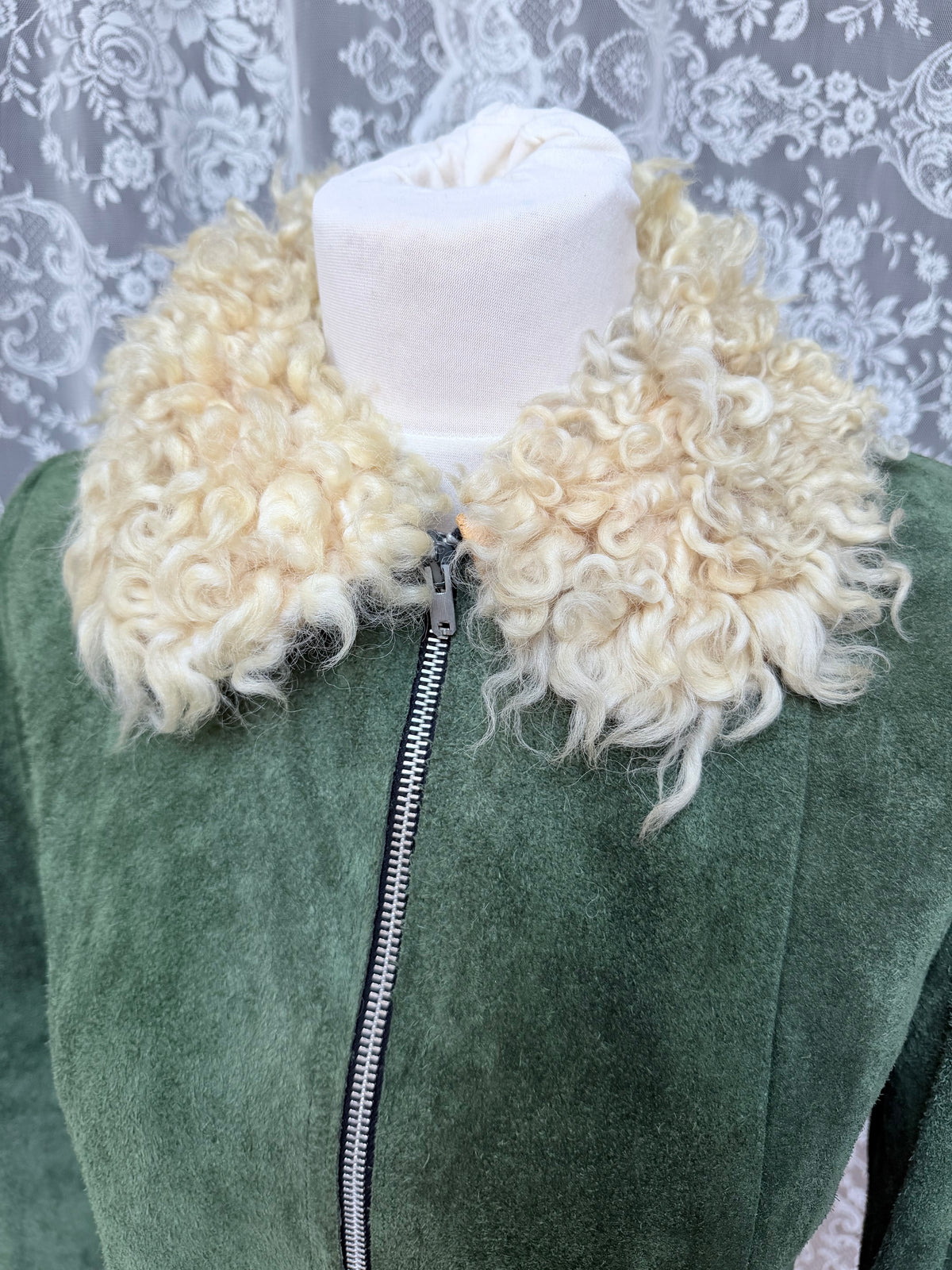Vintage 1970s Green Sheepskin Afghan Penny Lane Coat