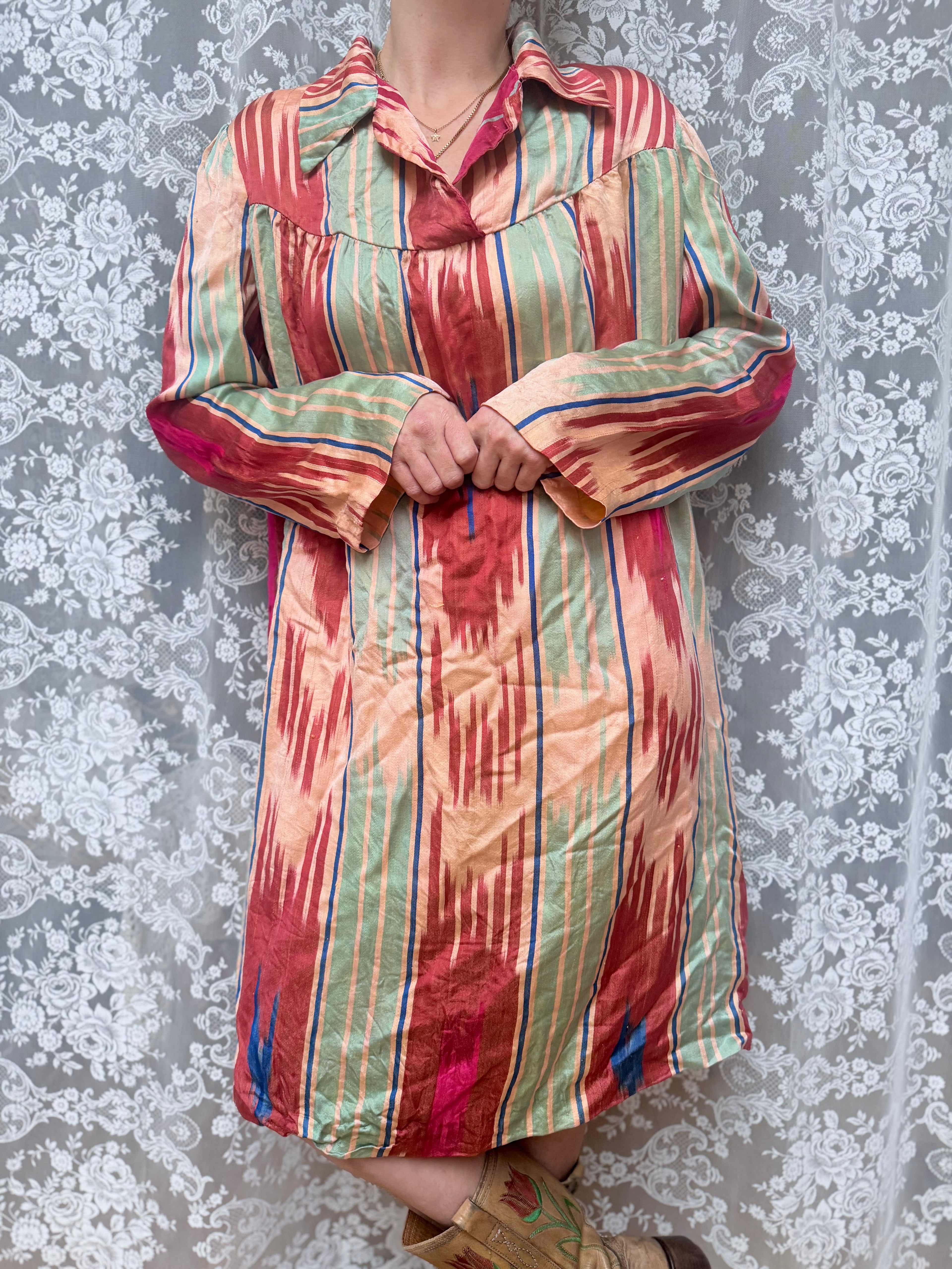 Rare Vintage 1950s Uzbek Silk Tunic Midi Dress