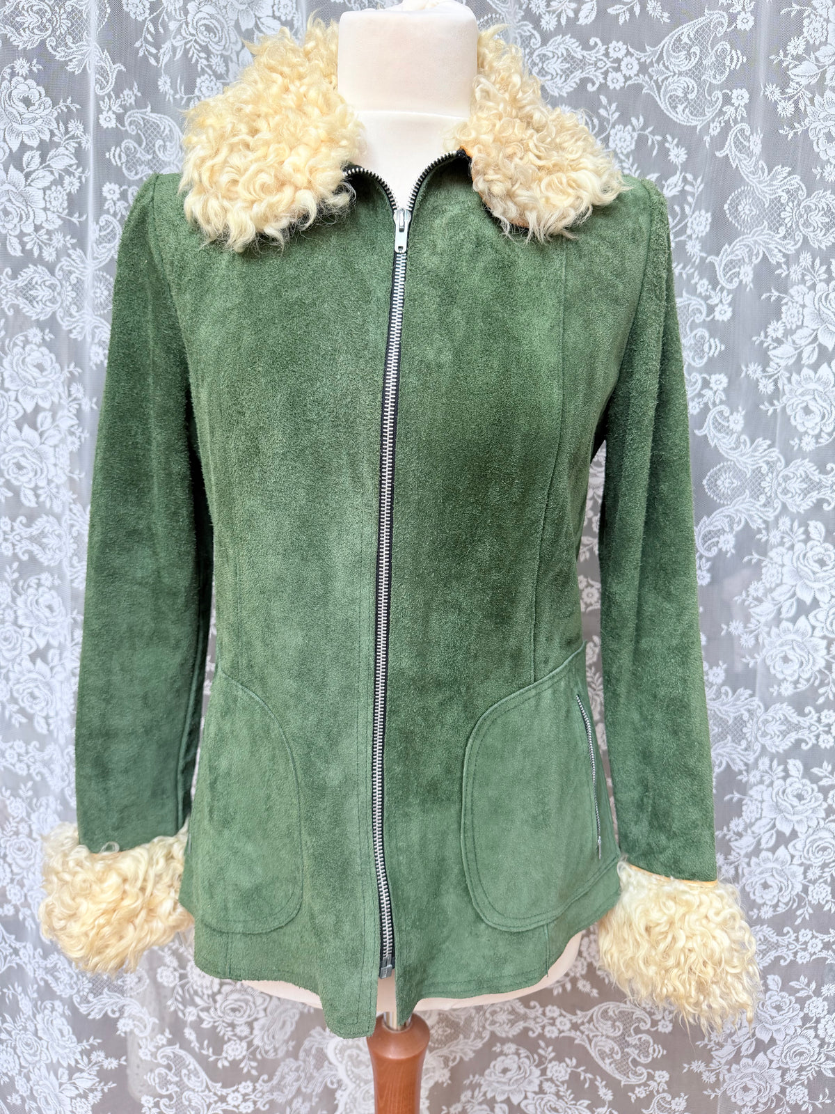 Vintage 1970s Green Sheepskin Afghan Penny Lane Coat