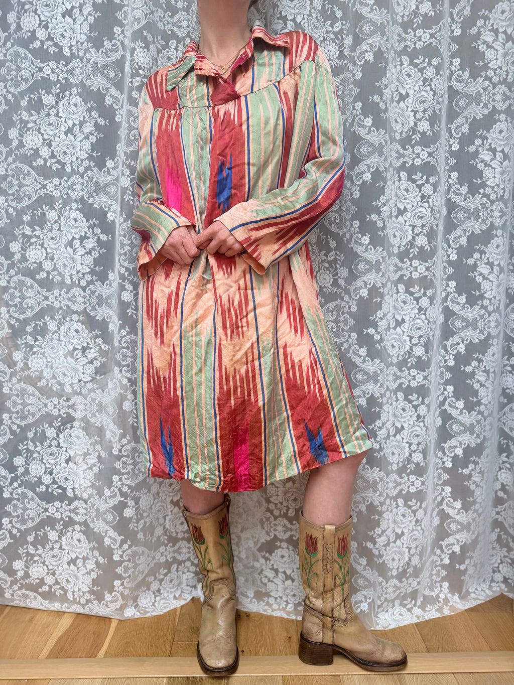 Rare Vintage 1950s Uzbek Silk Tunic Midi Dress