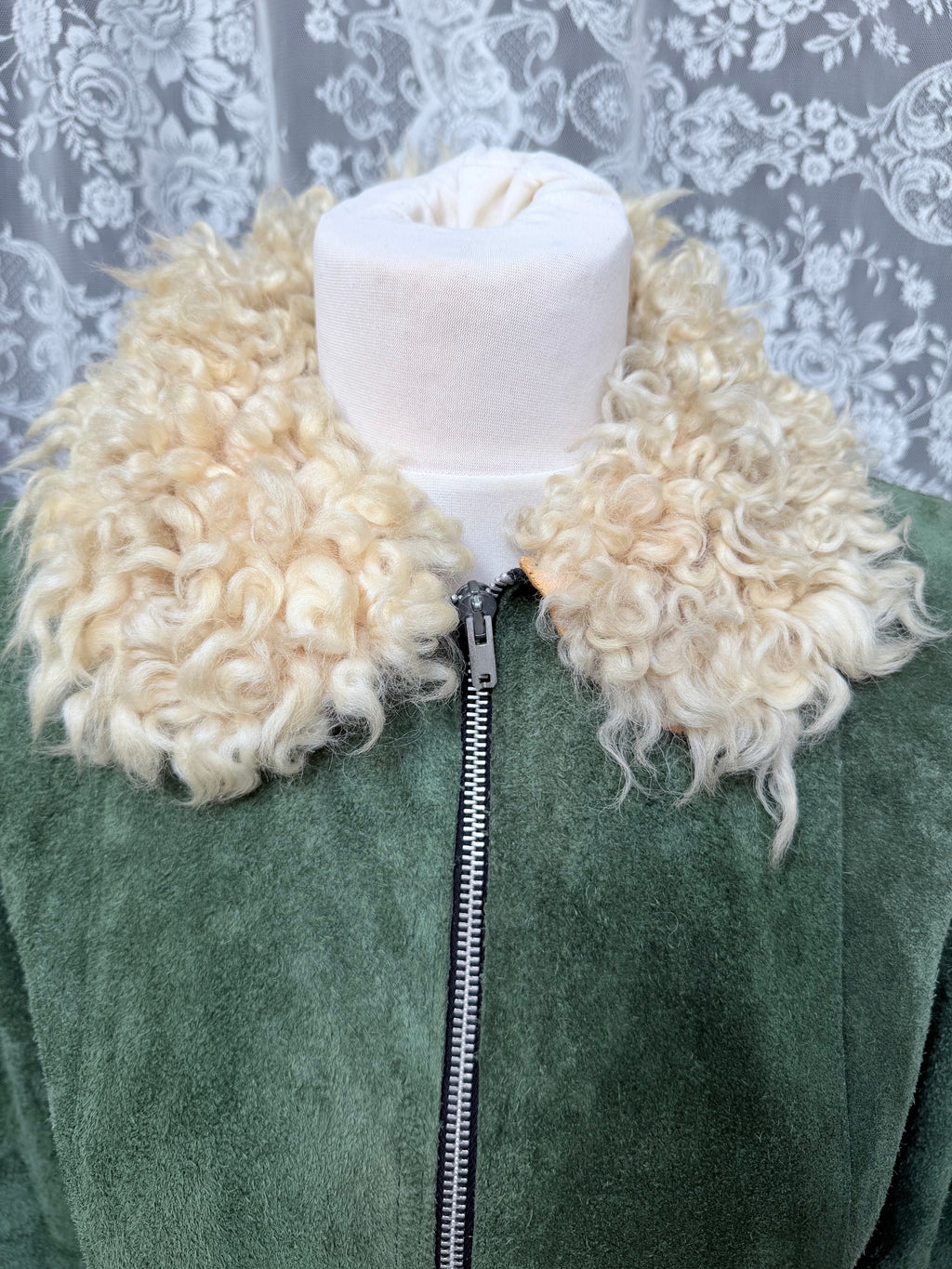 Vintage 1970s Green Sheepskin Afghan Penny Lane Coat
