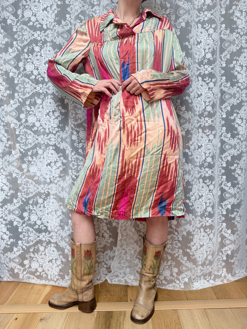 Rare Vintage 1950s Uzbek Silk Tunic Midi Dress