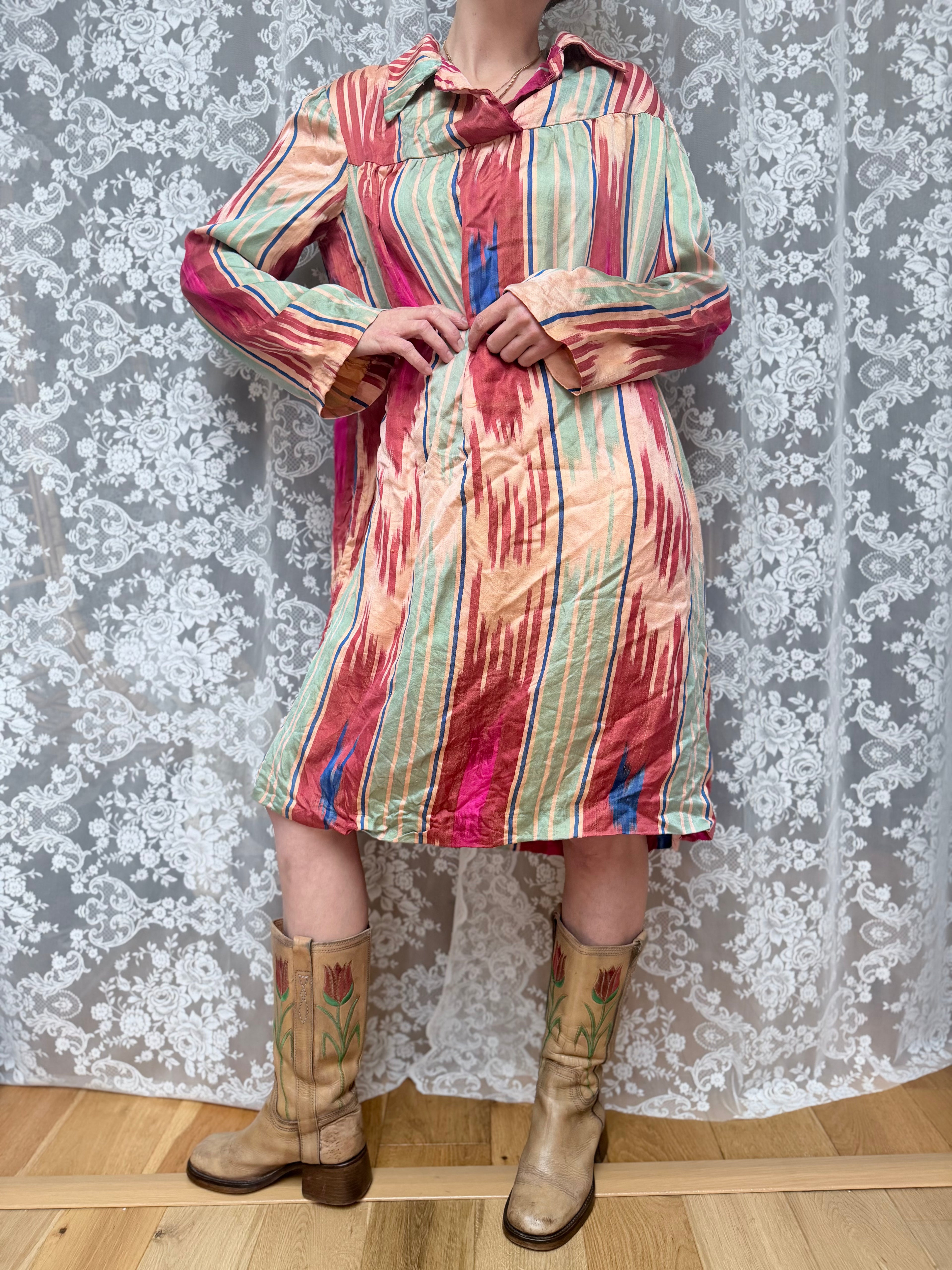 Rare Vintage 1950s Uzbek Silk Tunic Midi Dress