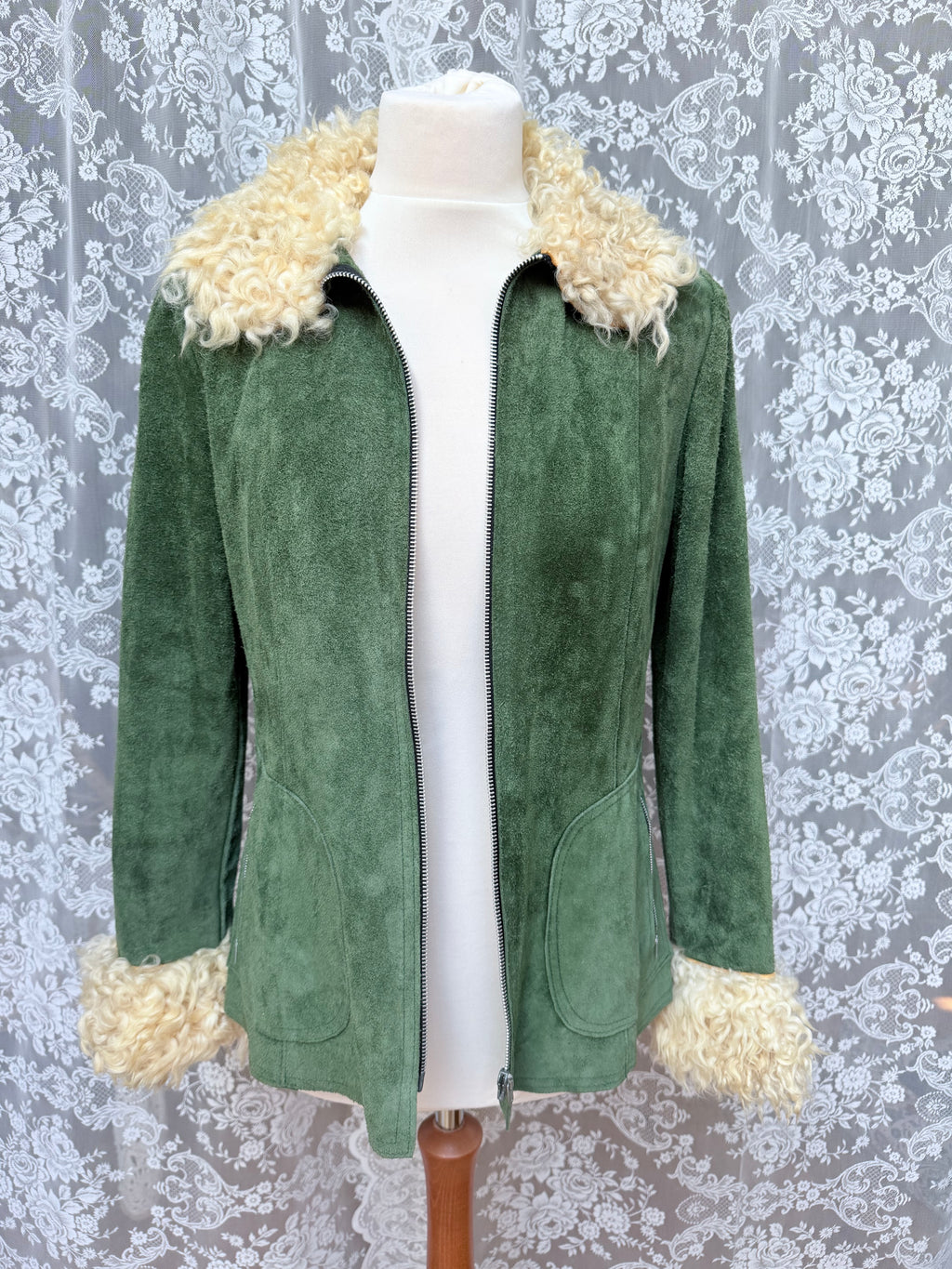 Vintage 1970s Green Sheepskin Afghan Penny Lane Coat