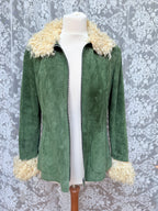 Vintage 1970s Green Sheepskin Afghan Penny Lane Coat