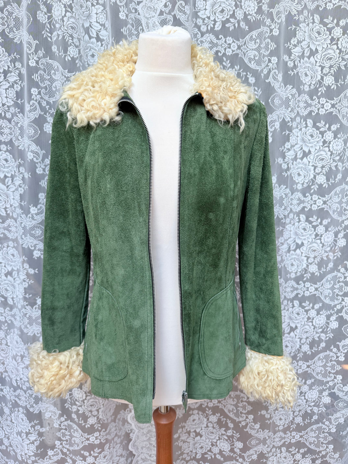 Vintage 1970s Green Sheepskin Afghan Penny Lane Coat