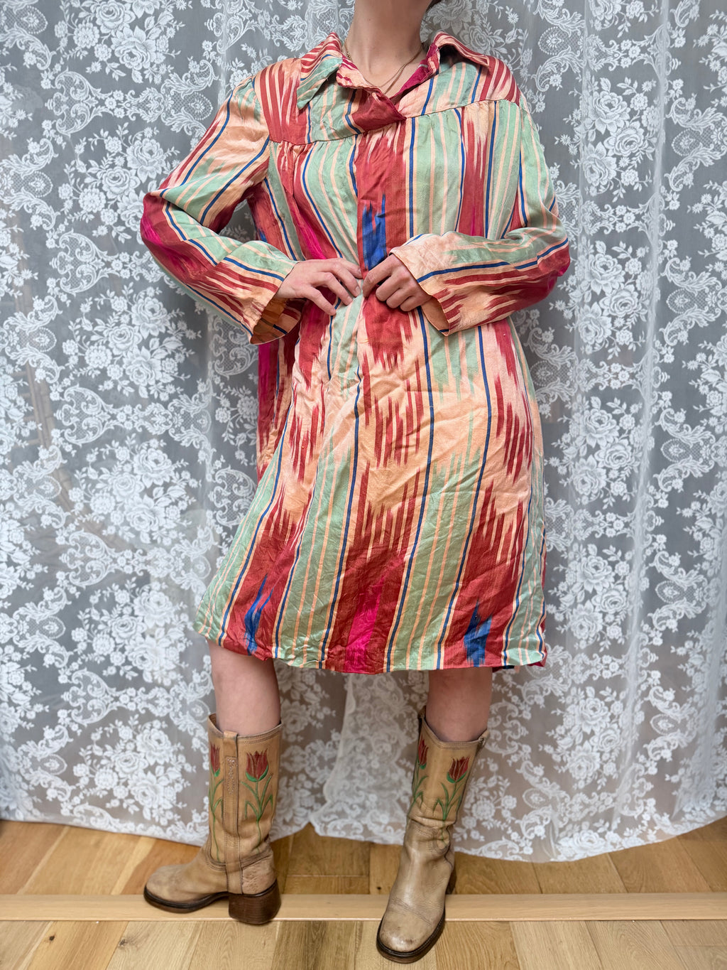 Rare Vintage 1950s Uzbek Silk Tunic Midi Dress