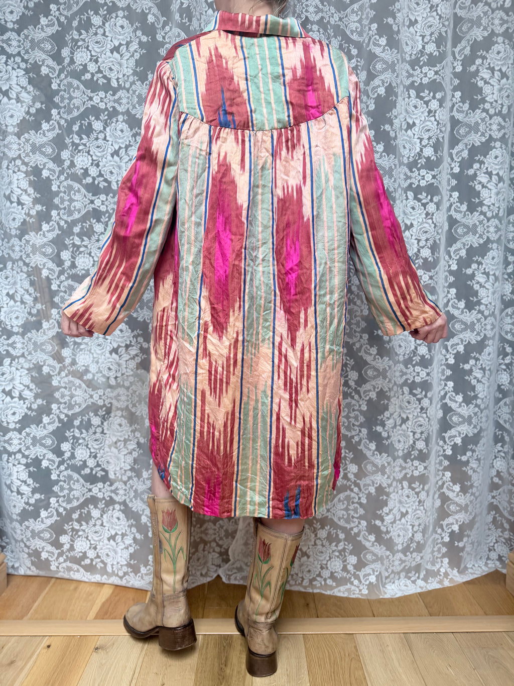 Rare Vintage 1950s Uzbek Silk Tunic Midi Dress