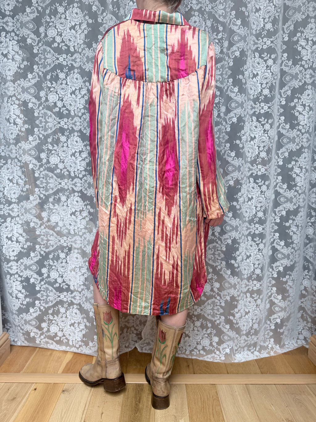 Rare Vintage 1950s Uzbek Silk Tunic Midi Dress