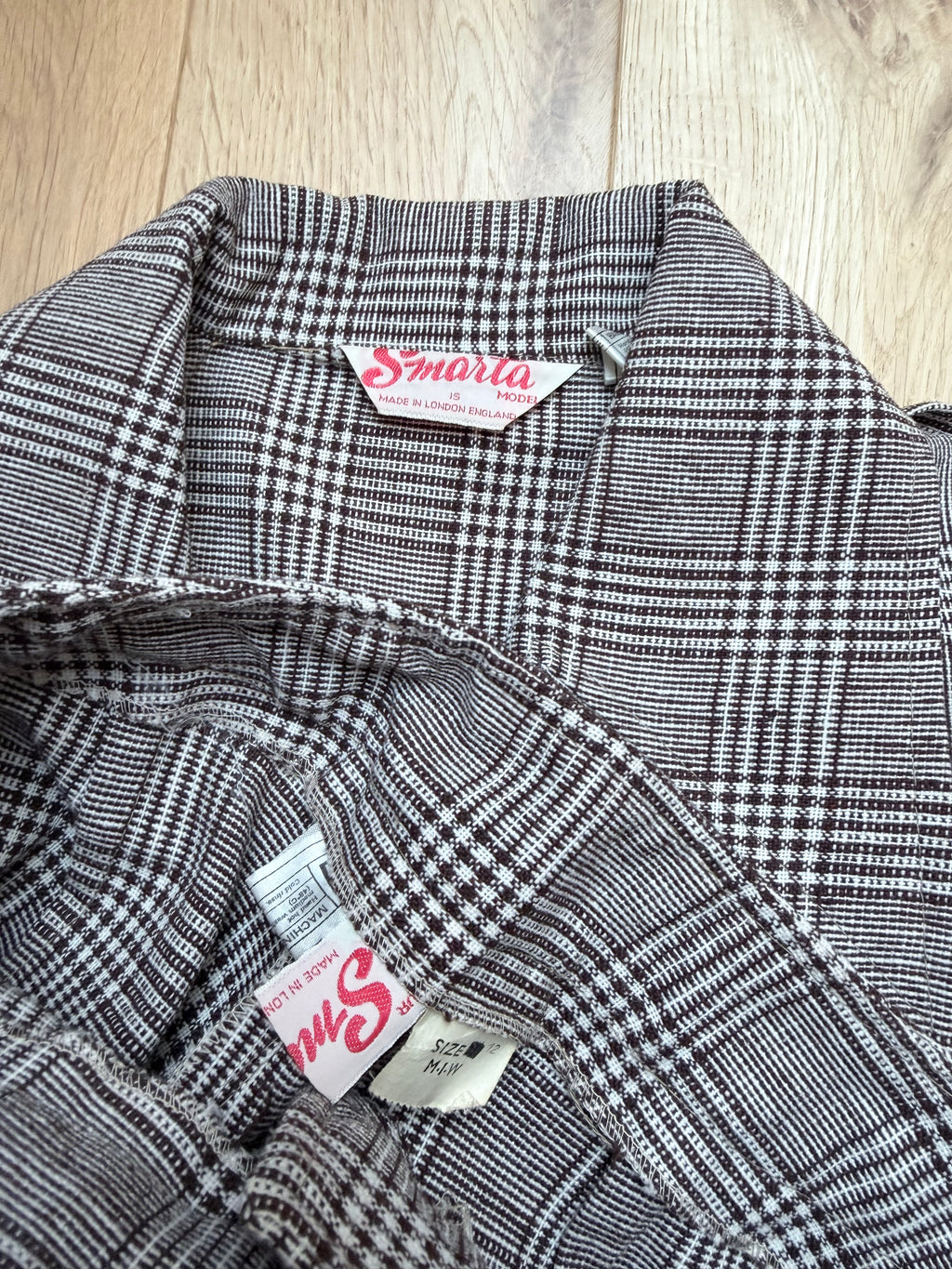 Vintage 1970s London Brown & Cream Checked Women's Trouser Suit