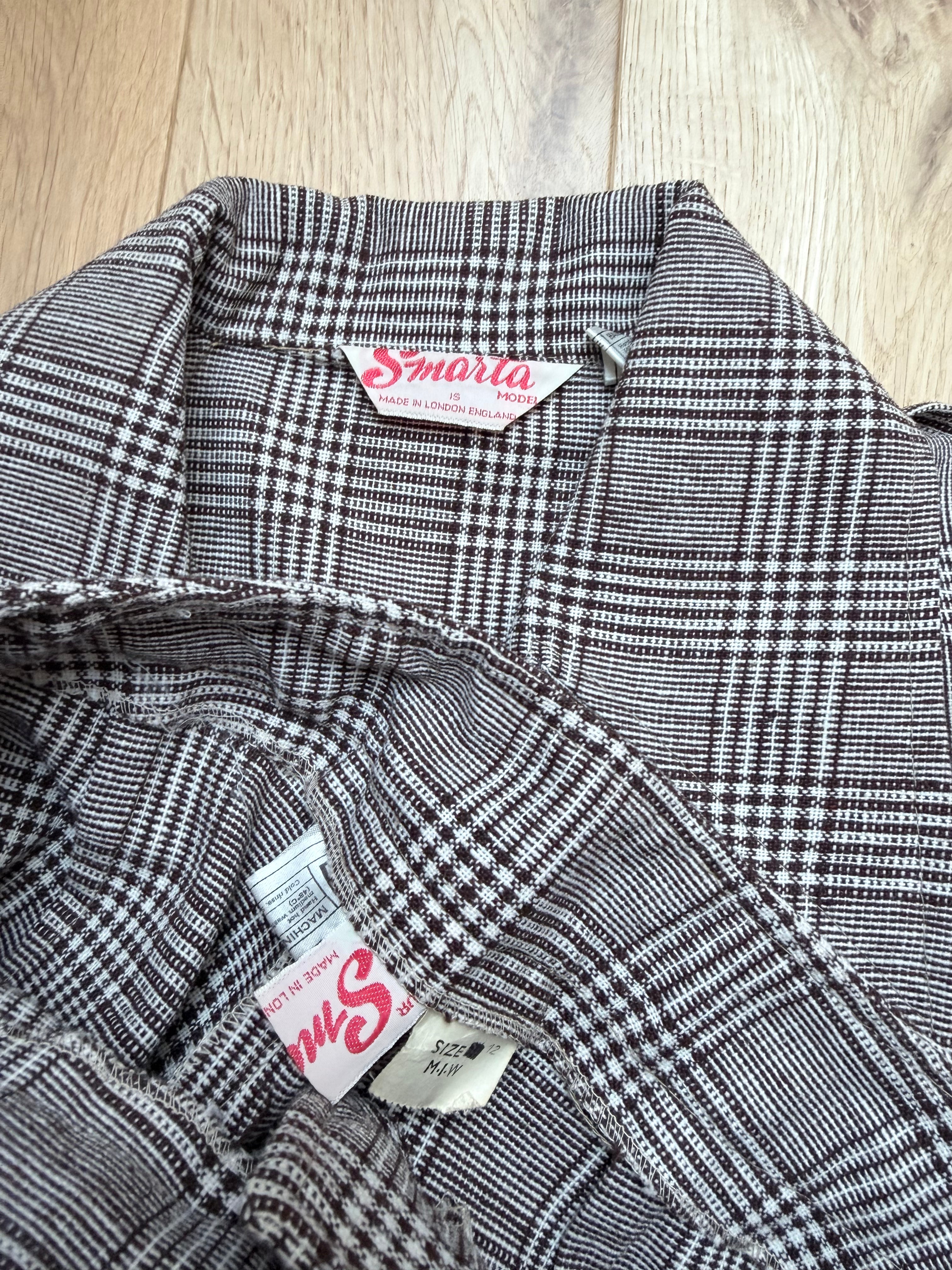 Vintage 1970s London Brown & Cream Checked Women's Trouser Suit
