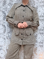 Vintage 1970s London Brown & Cream Checked Women's Trouser Suit