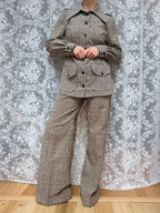 Vintage 1970s London Brown & Cream Checked Women's Trouser Suit