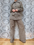 Vintage 1970s London Brown & Cream Checked Women's Trouser Suit