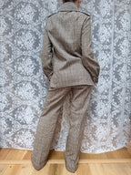 Vintage 1970s London Brown & Cream Checked Women's Trouser Suit