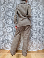 Vintage 1970s London Brown & Cream Checked Women's Trouser Suit
