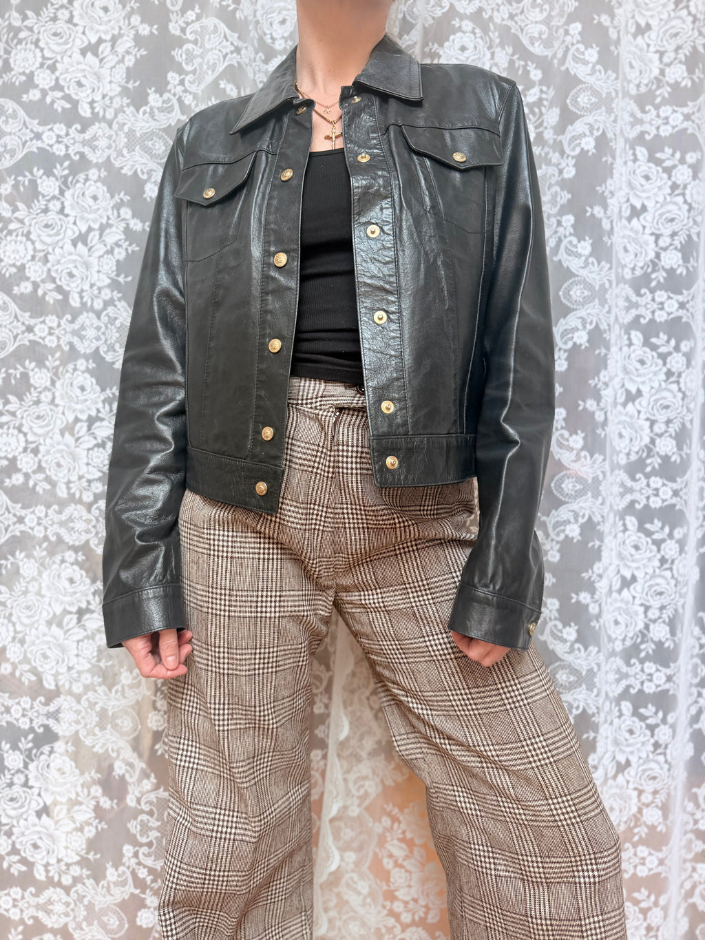 Vintage 1990s Versace Couture Leather Trucker Jacket