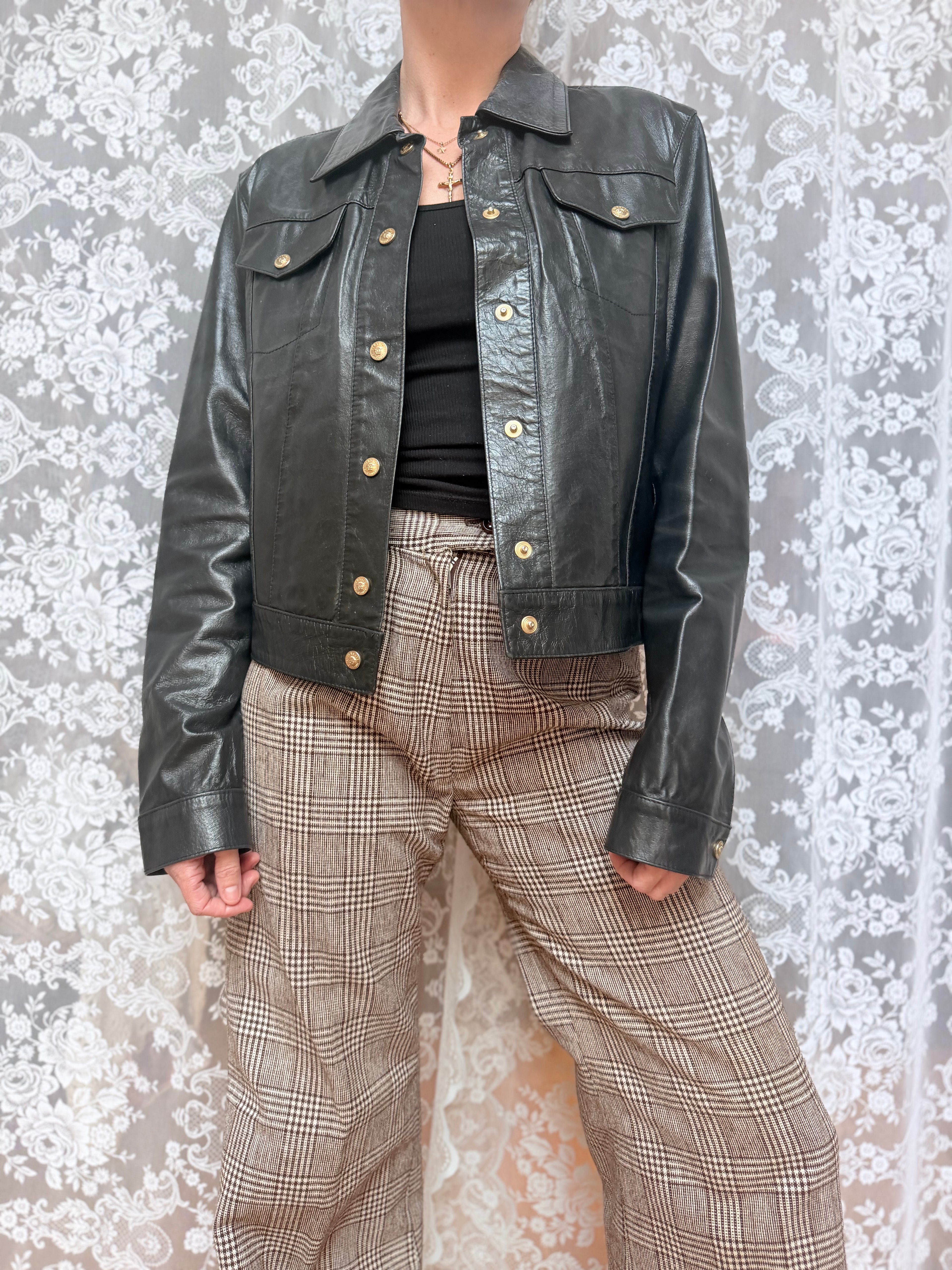 Vintage 1990s Versace Couture Leather Trucker Jacket