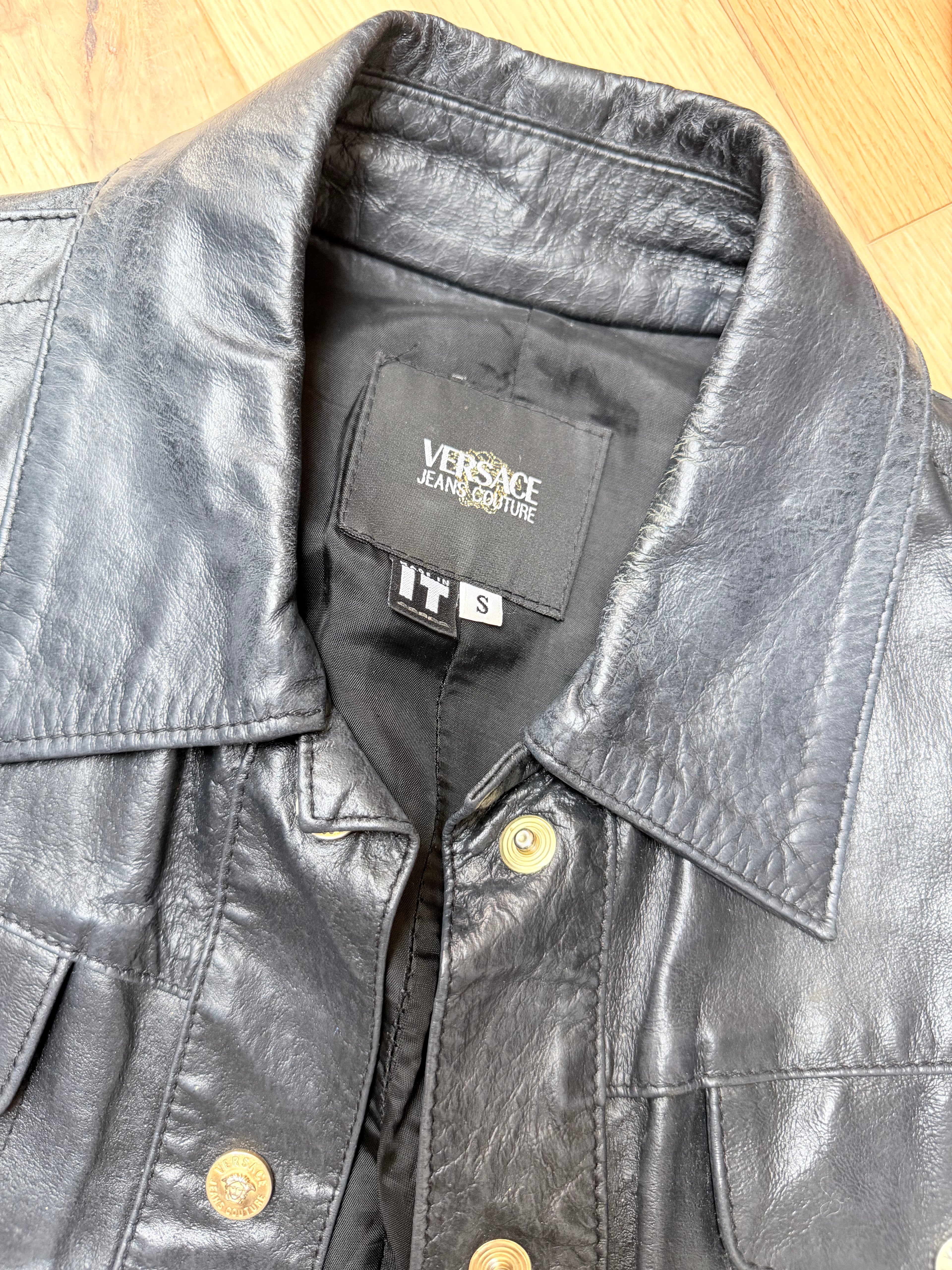 Vintage 1990s Versace Couture Leather Trucker Jacket