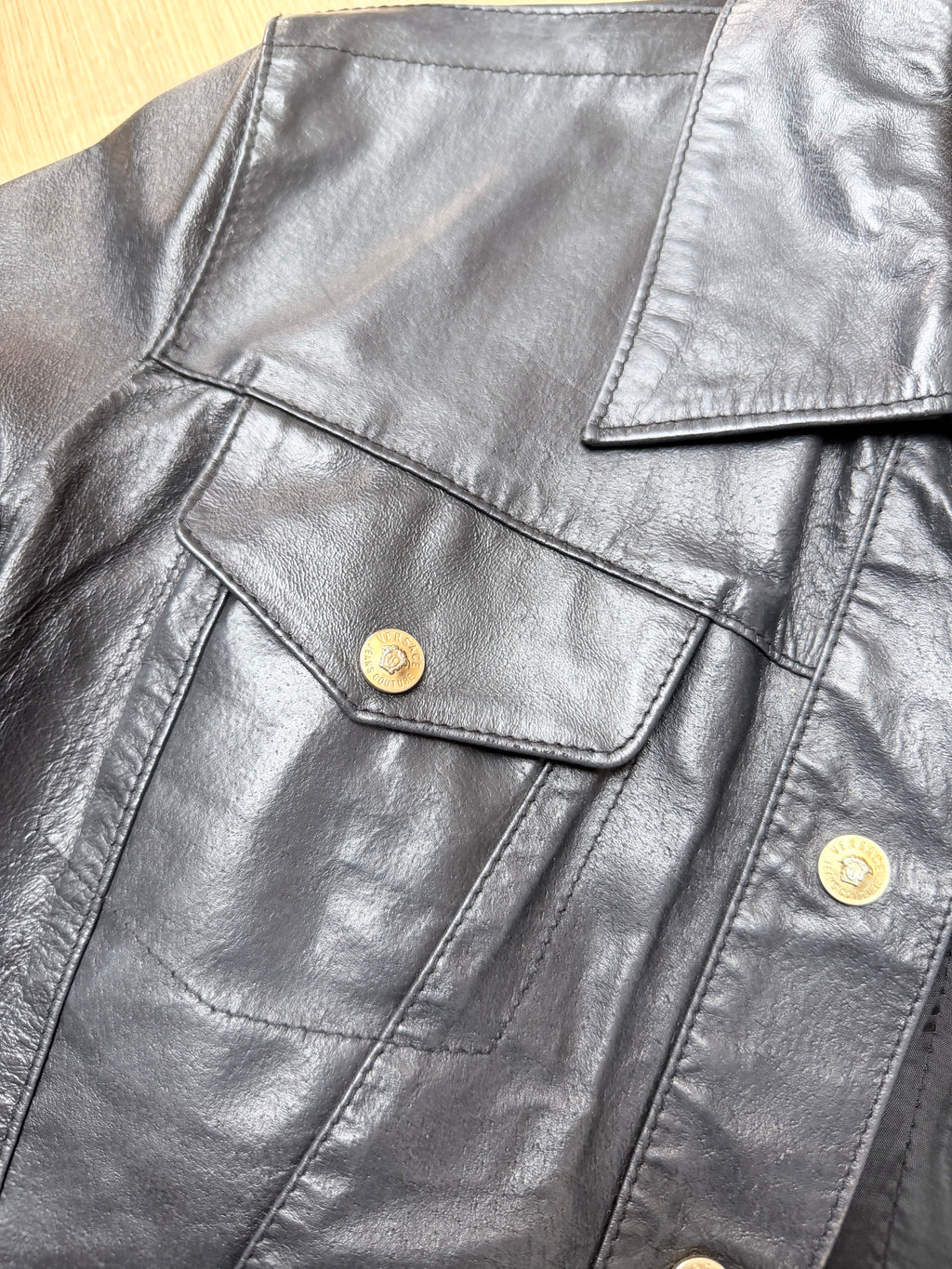 Vintage 1990s Versace Couture Leather Trucker Jacket