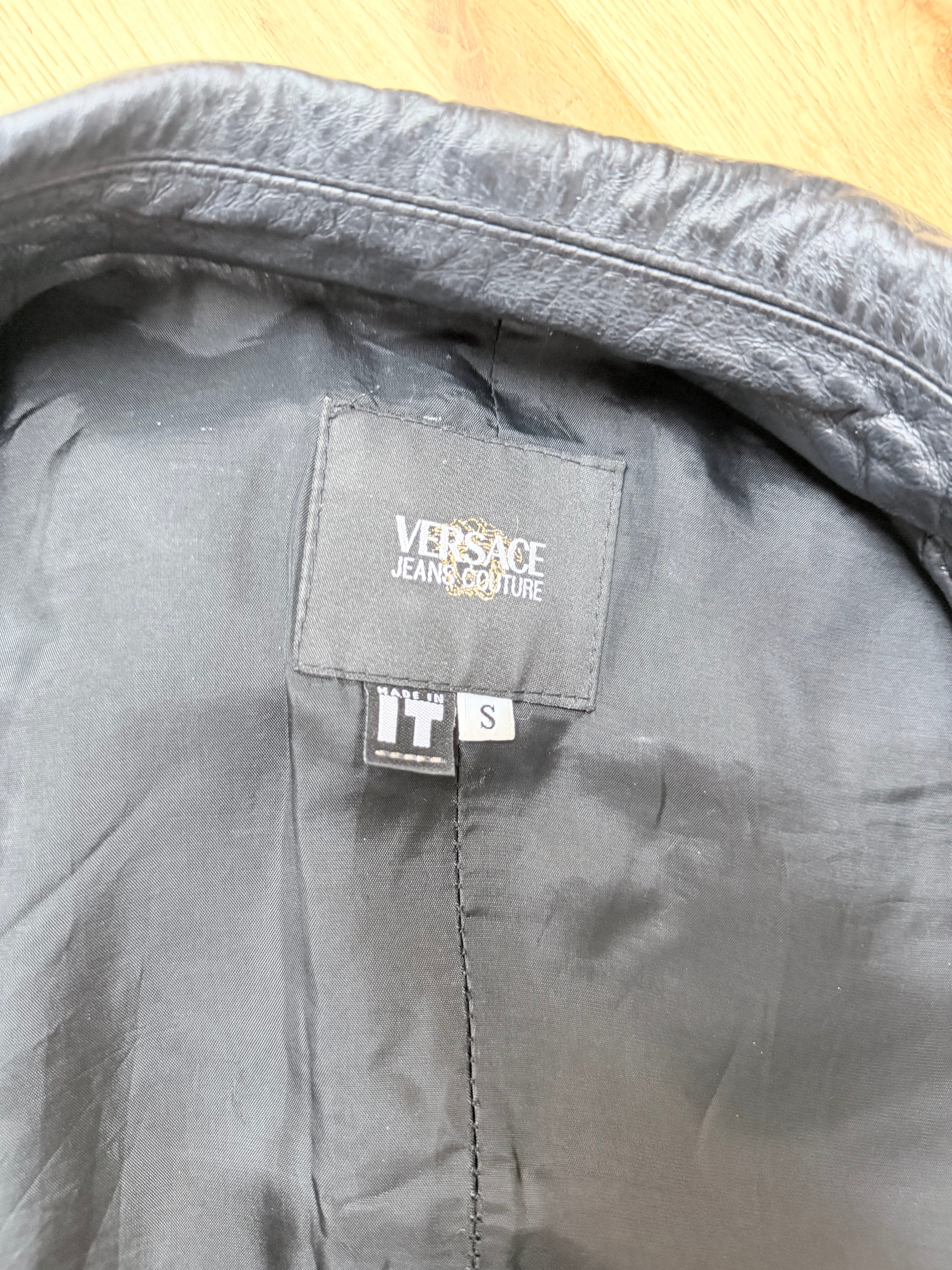 Vintage 1990s Versace Couture Leather Trucker Jacket