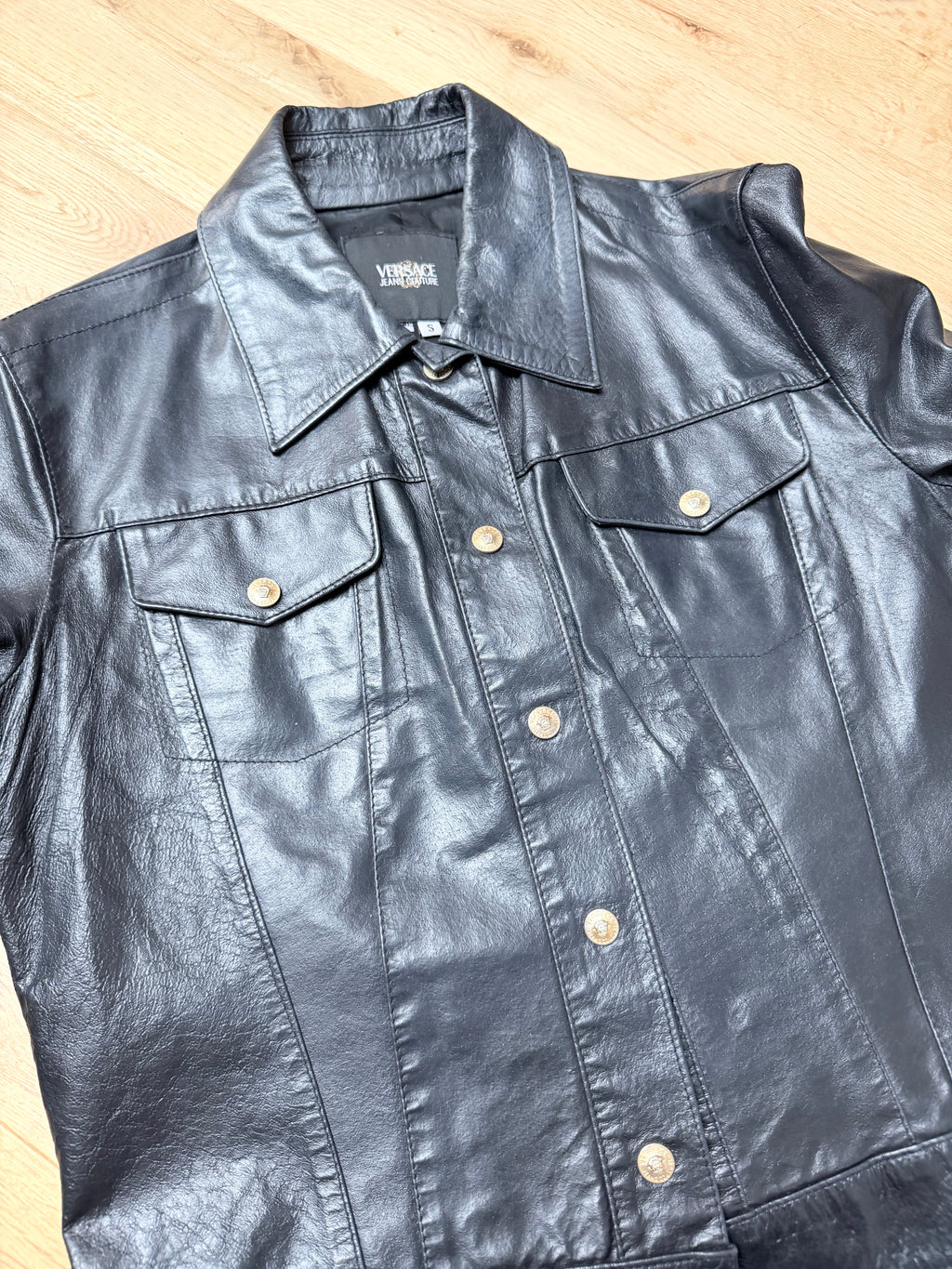 Vintage 1990s Versace Couture Leather Trucker Jacket