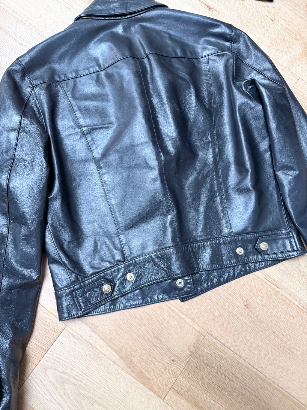 Vintage 1990s Versace Couture Leather Trucker Jacket